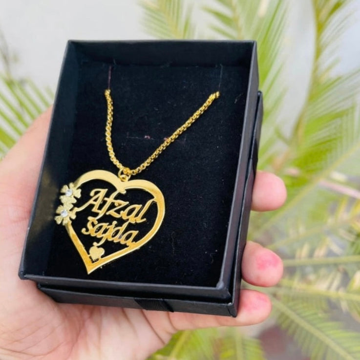 Customize Flower Heart Necklace